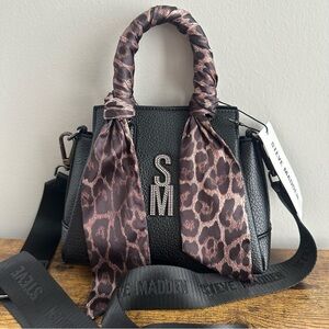 New Steve Madden Black Leopard Scarf Mini Satchel Crossbody Handbag Cute Grey